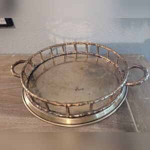 Solid brass Round Faux Bamboo tray with handles